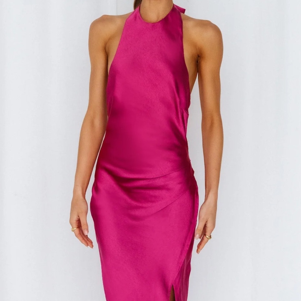 Hello Molly Light Minds Satin Midi Dress Fuscia